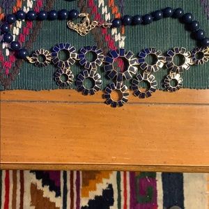 A Navy Blue and Gold Bib Necklace by Talbots.